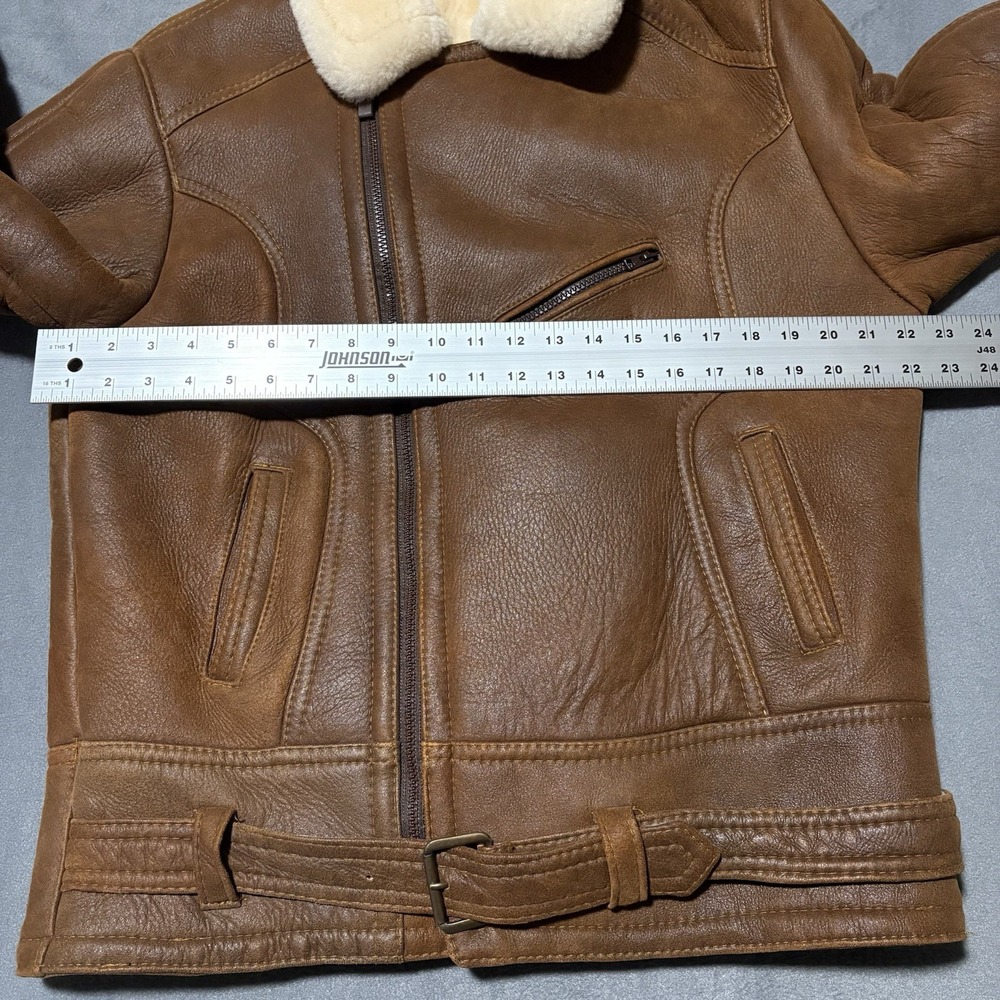 Shearling Lambskin B-3 Bomber Jacket Mens Size M Aviator Coat Brown Handmade NEW - Picture 12 of 16